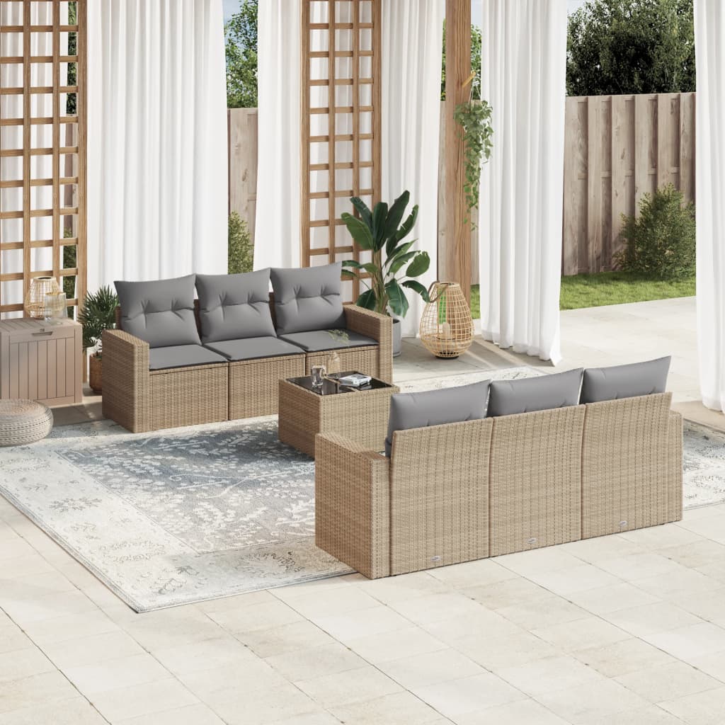 Vetonek Set sofás de jardín 7 piezas y cojines ratán sintético beige