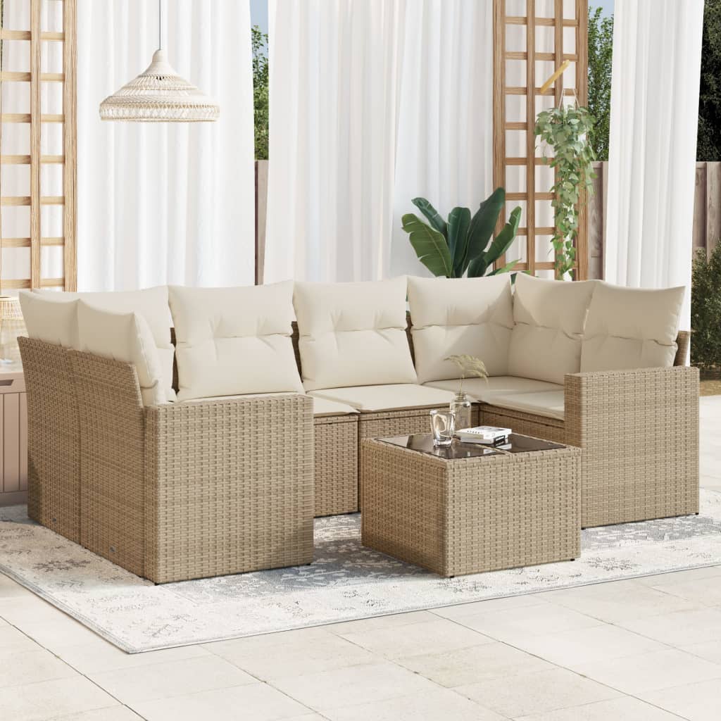 Vetonek Set sofás de jardín 7 piezas y cojines ratán sintético beige