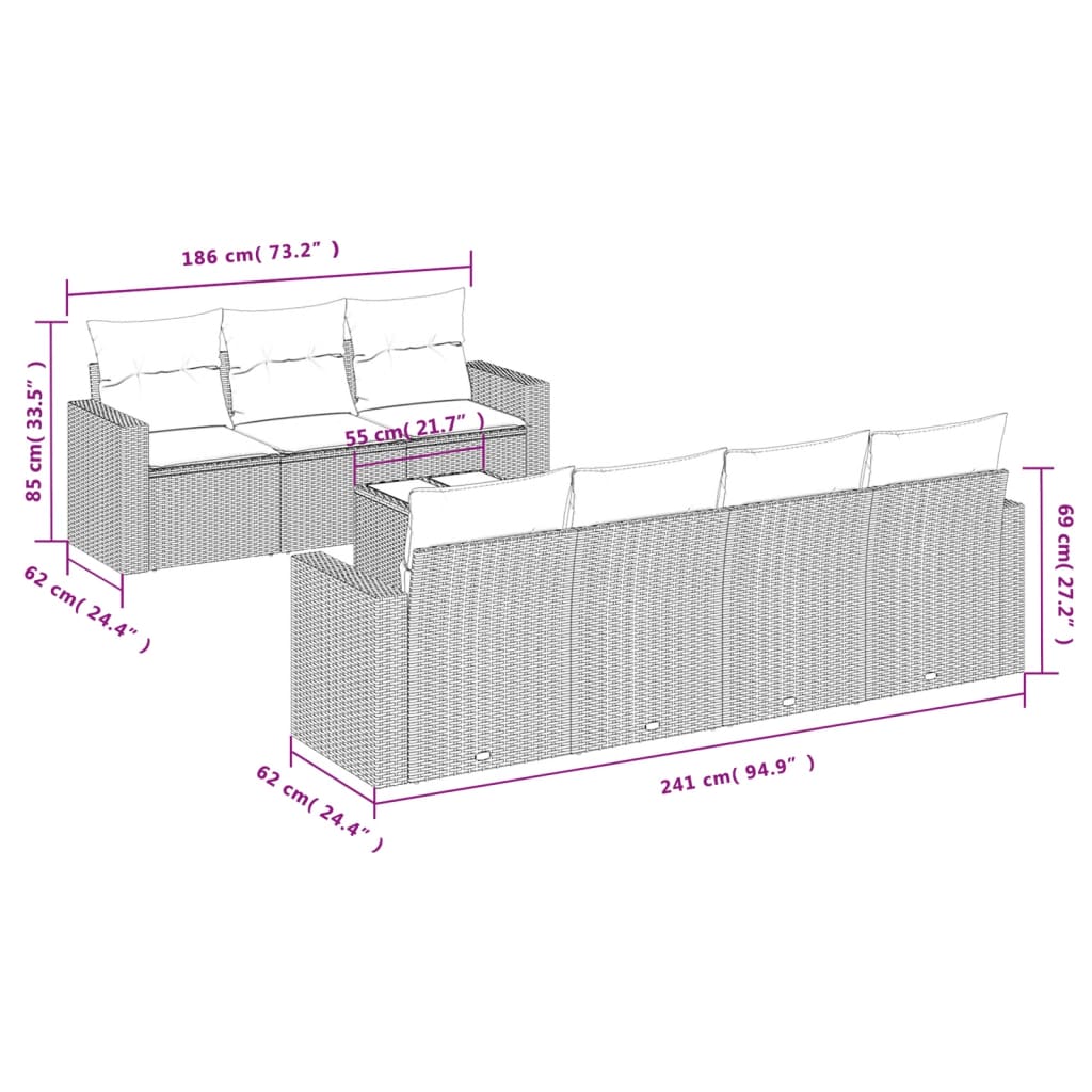 Set de sofás de jardín 8 pzas y cojines ratán sintético gris - Vetonek