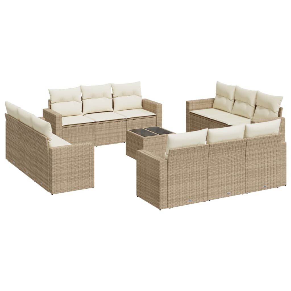 Set sofás de jardín con cojines 13 pzas ratán sintético beige