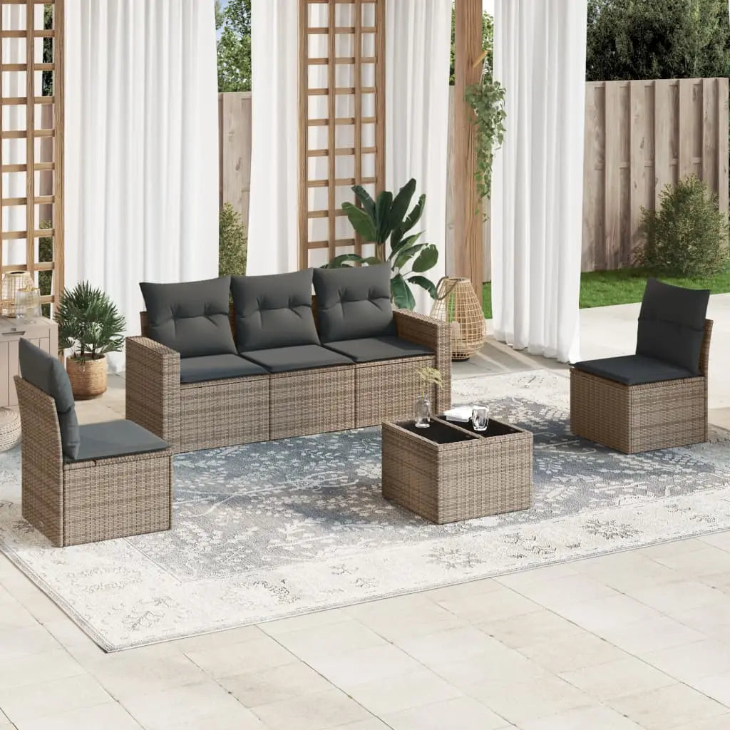 Vetonek Set de muebles de jardín 6 pzas y cojines ratán sintético gris