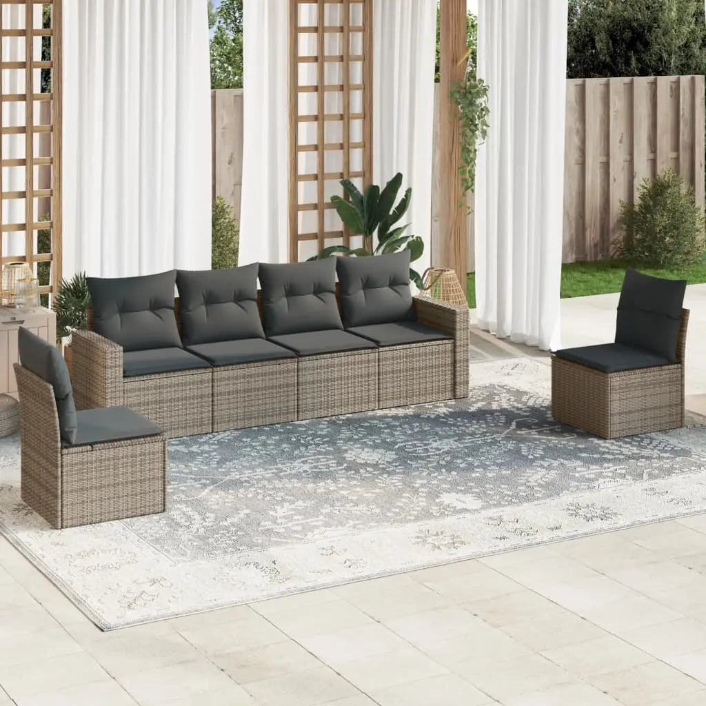 Vetonek Set de muebles de jardín 6 pzas y cojines ratán sintético gris