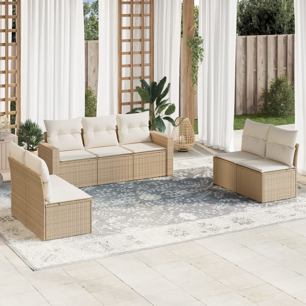 Vetonek Set sofás de jardín 7 piezas y cojines ratán sintético beige