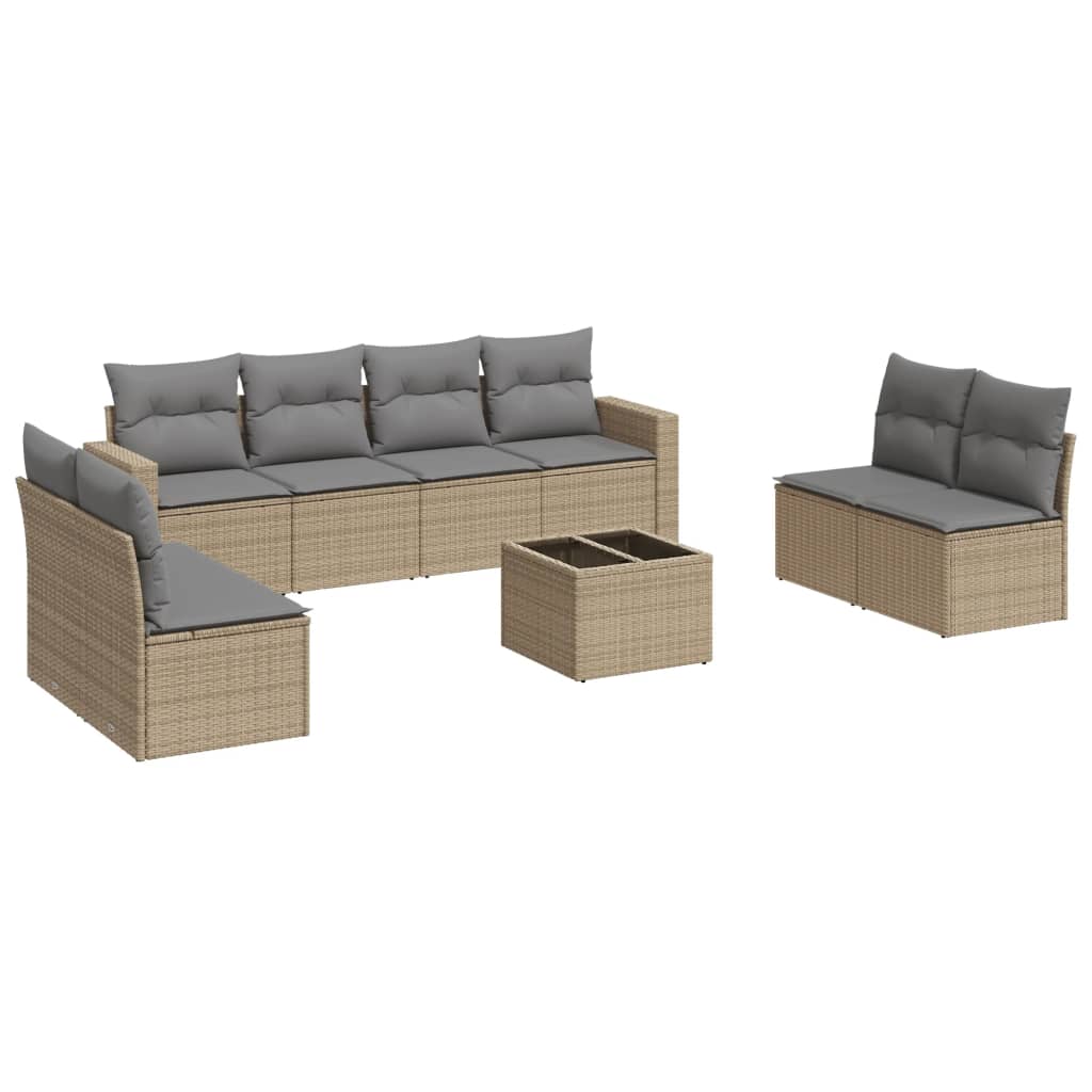 Set de sofás de jardín 9 pzas con cojines ratán sintético beige - Vetonek