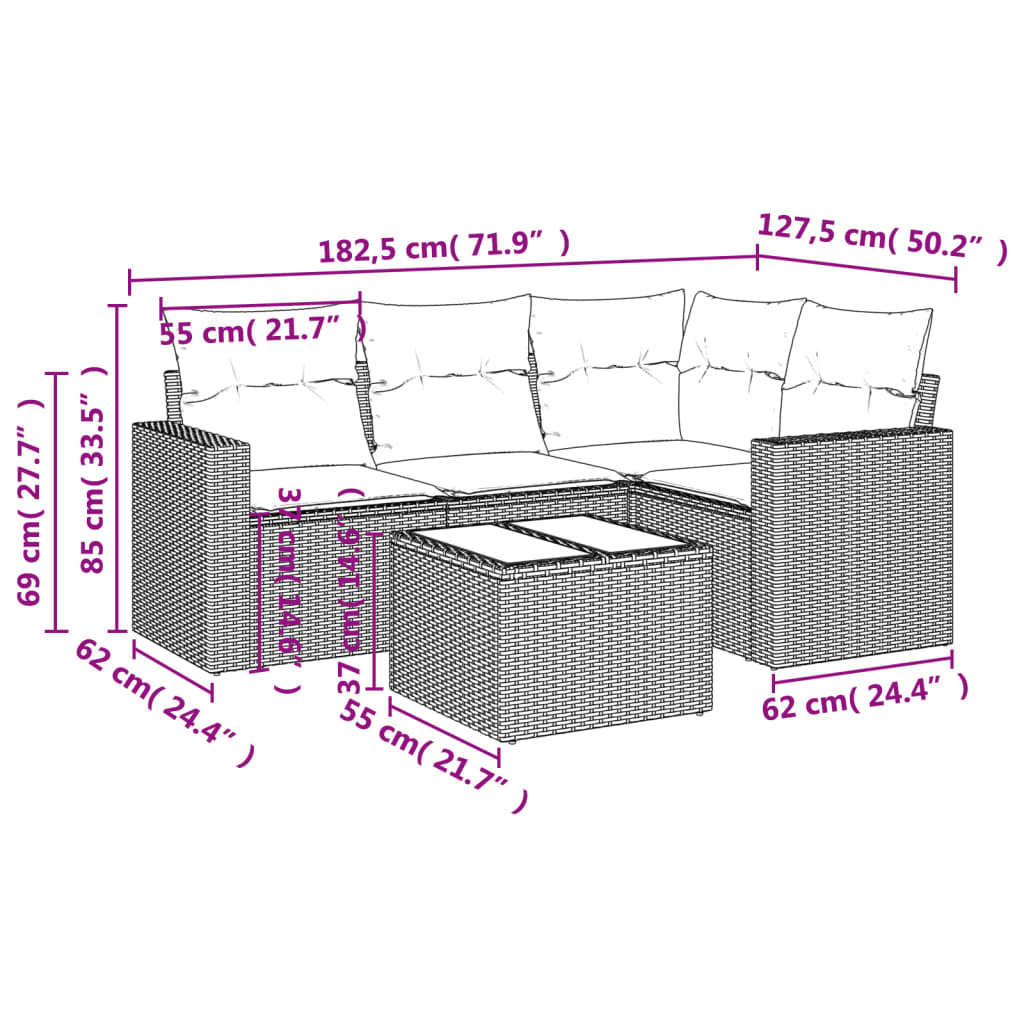 Garden Sofas Game 5 Pzas Ratán Synthetic Beige