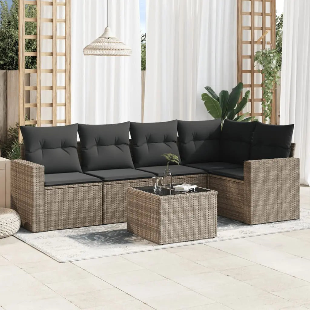 Vetonek Set de muebles de jardín 6 pzas y cojines ratán sintético gris