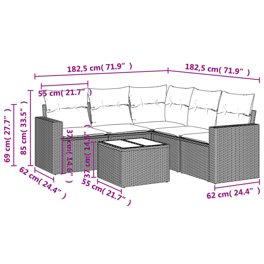 Jeu de canapés de jardin avec 6 pcs synthétiques coussins beige