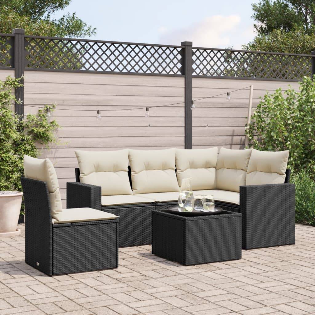 Vetonek Set muebles de jardín 6 piezas y cojines ratán sintético negro