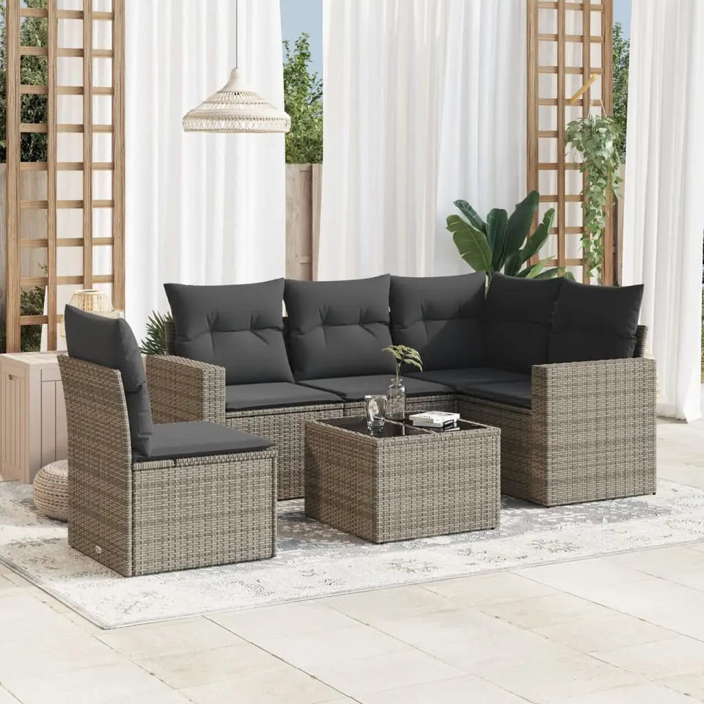 Vetonek Set de muebles de jardín 6 pzas y cojines ratán sintético gris