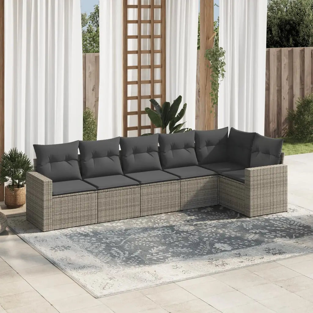 Vetonek Set de muebles de jardín 6 pzas y cojines ratán sintético gris