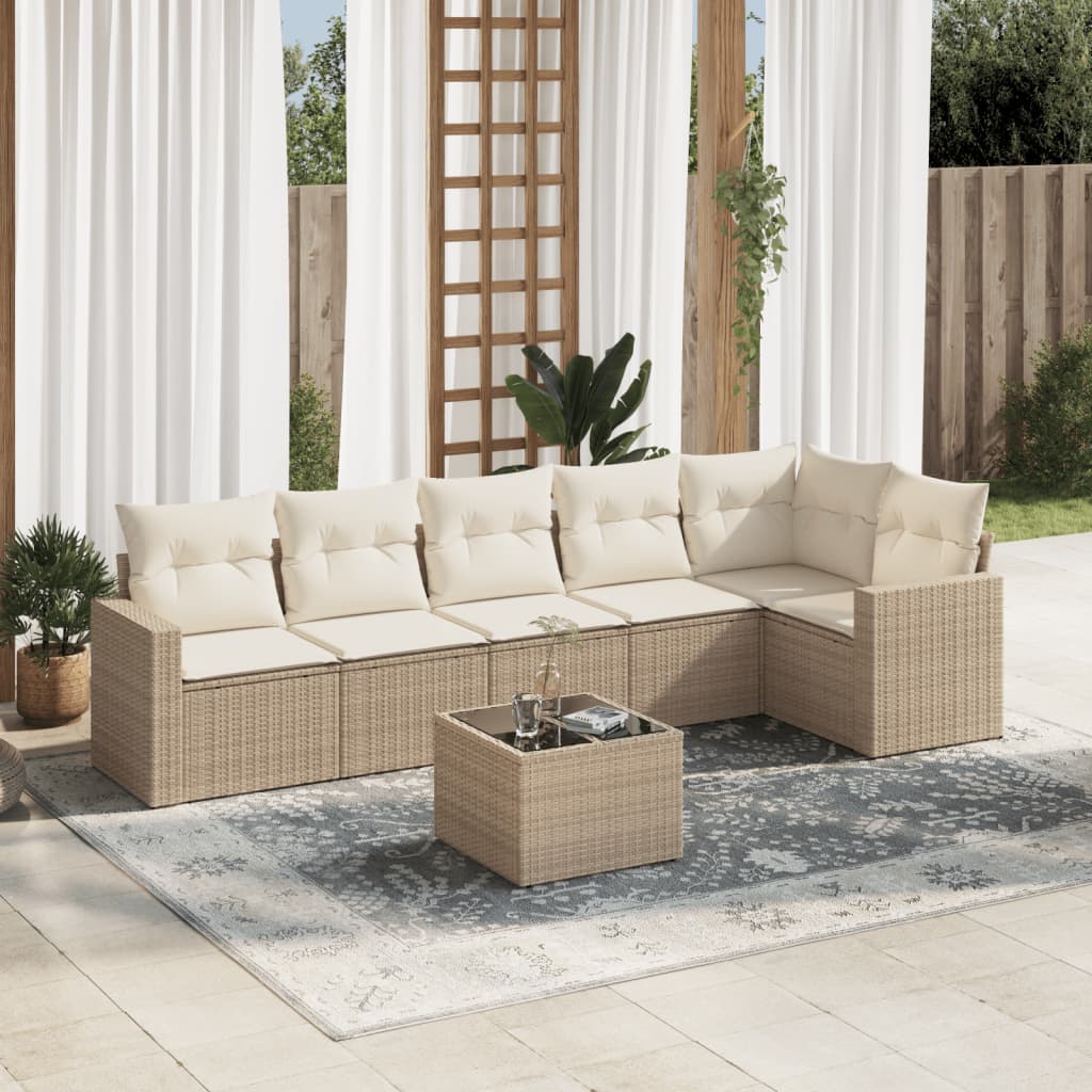 Vetonek Set sofás de jardín 7 piezas y cojines ratán sintético beige