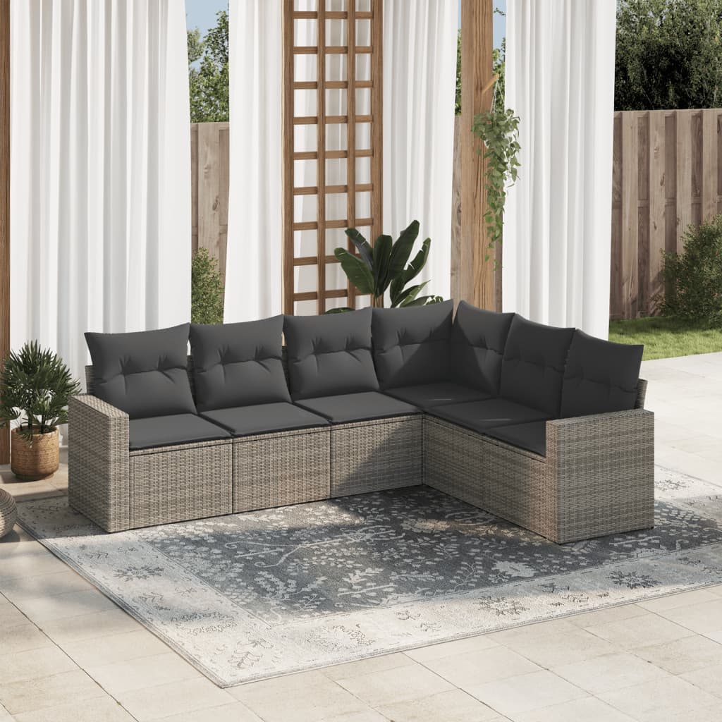 Vetonek Set de muebles de jardín 6 pzas y cojines ratán sintético gris