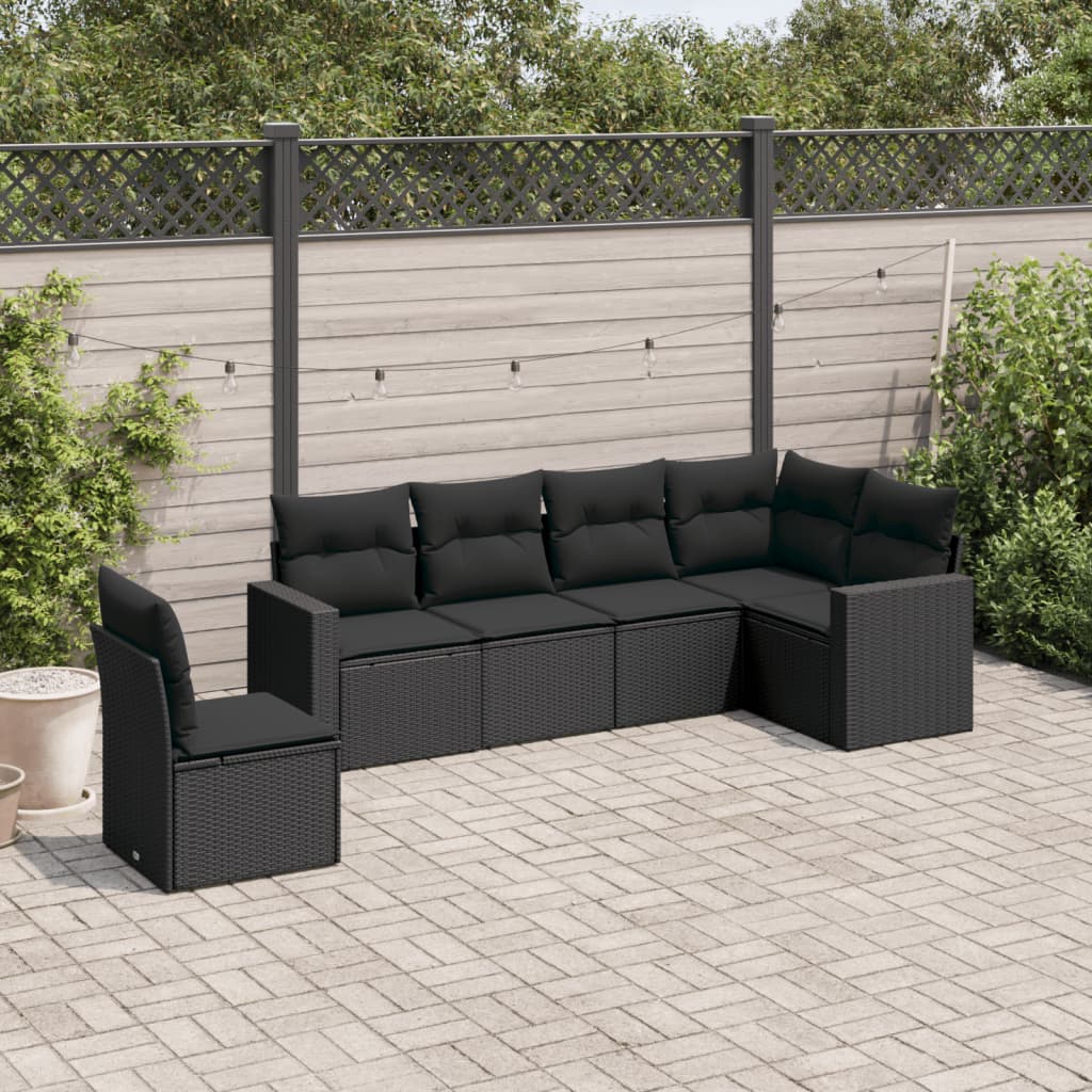 Vetonek Set muebles de jardín 6 piezas y cojines ratán sintético negro