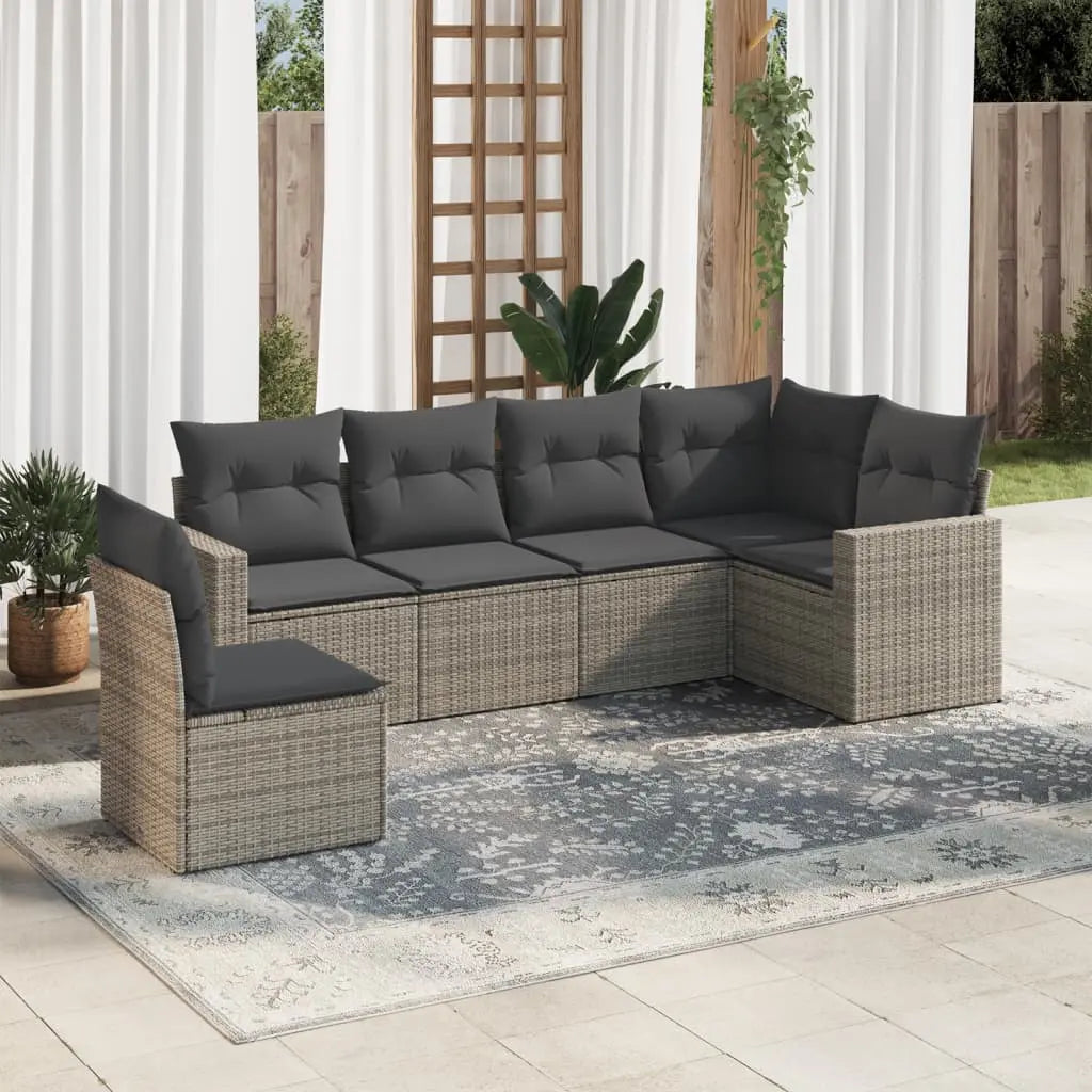 Vetonek Set de muebles de jardín 6 pzas y cojines ratán sintético gris