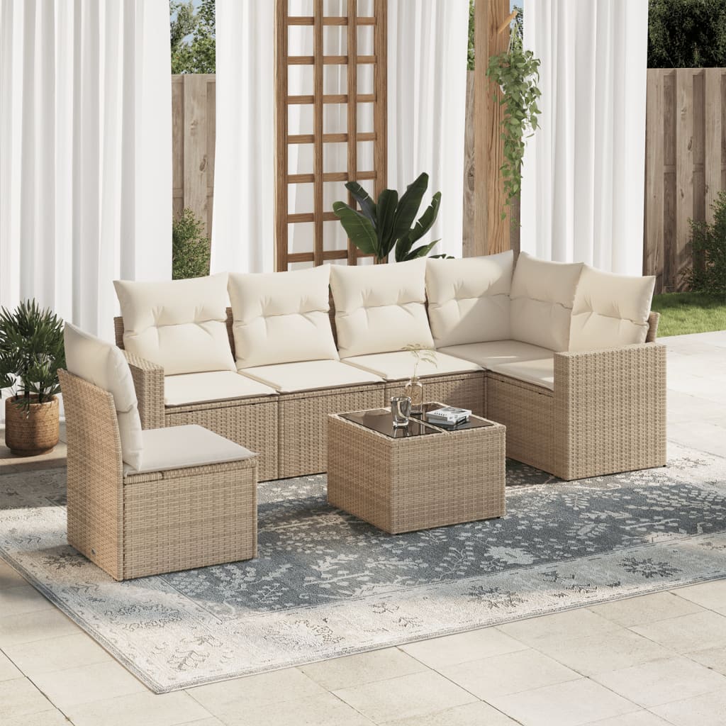 Vetonek Set sofás de jardín 7 piezas y cojines ratán sintético beige