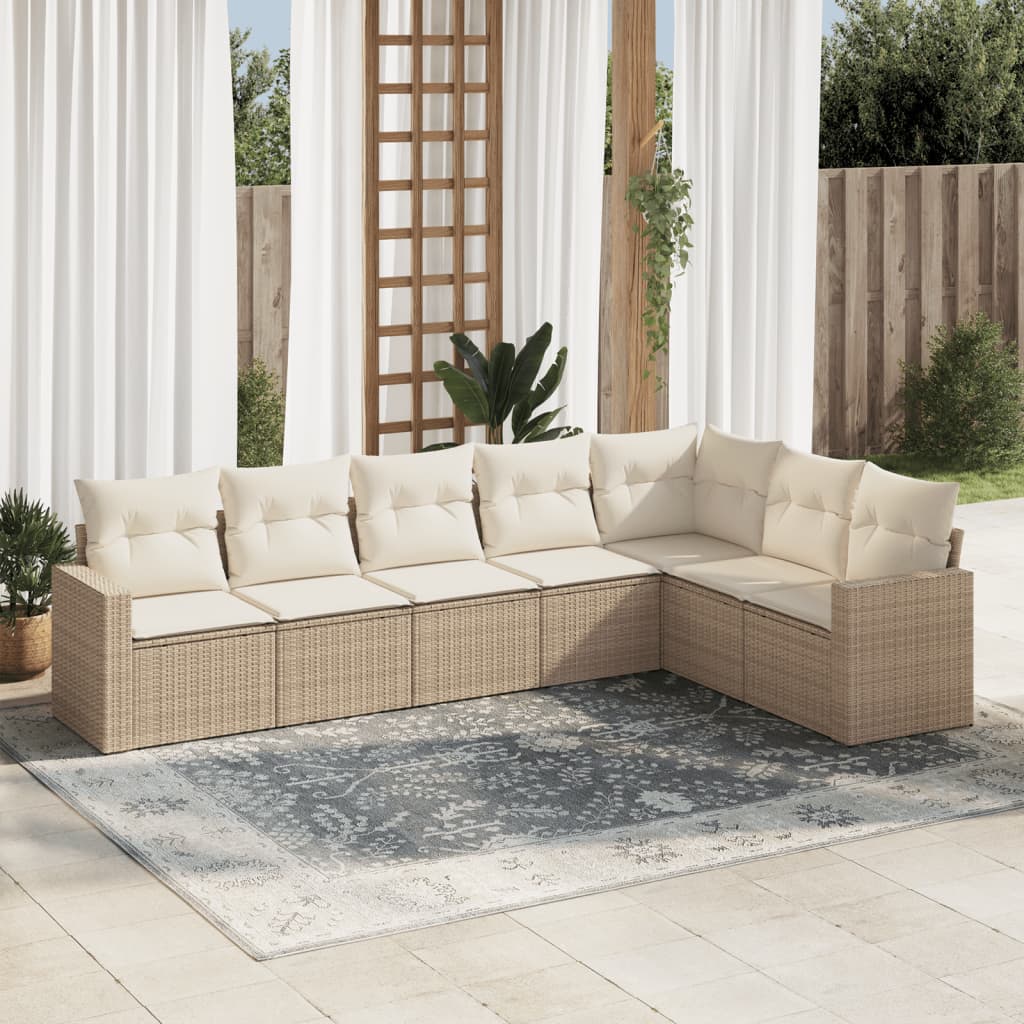 Vetonek Set sofás de jardín 7 piezas y cojines ratán sintético beige