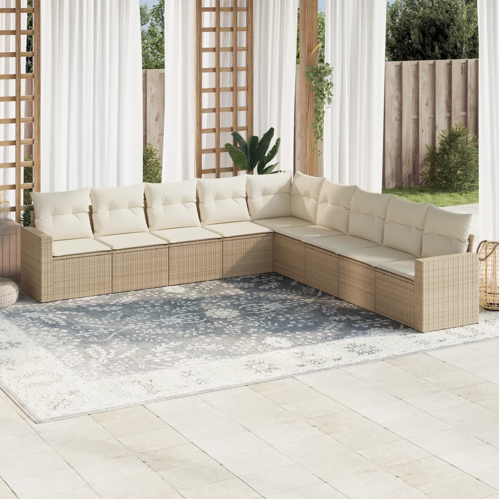 Vetonek Set de sofás de jardín 9 pzas con cojines ratán sintético beige