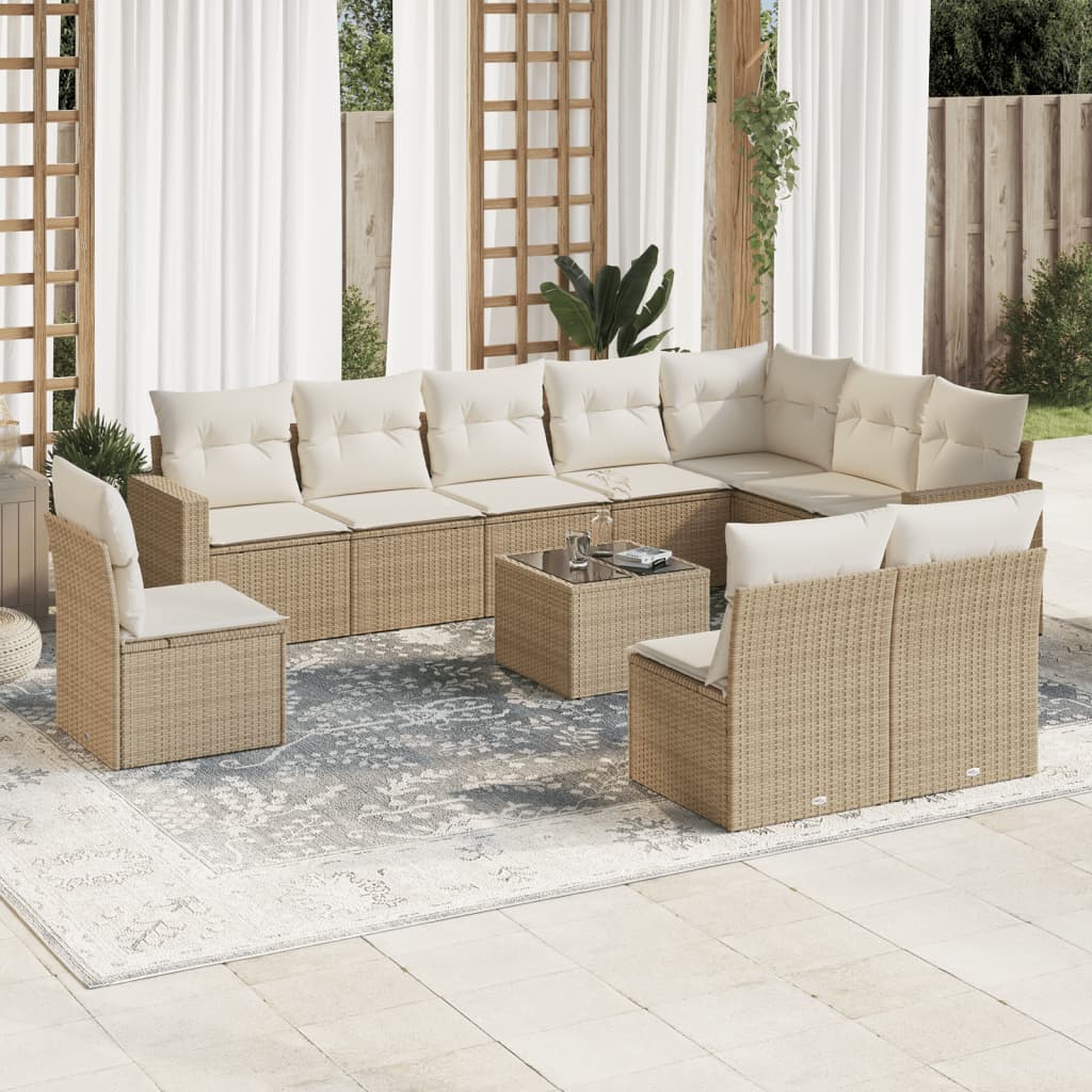 Vetonek Set de sofás de jardín 11pzas con cojines ratán sintético beige