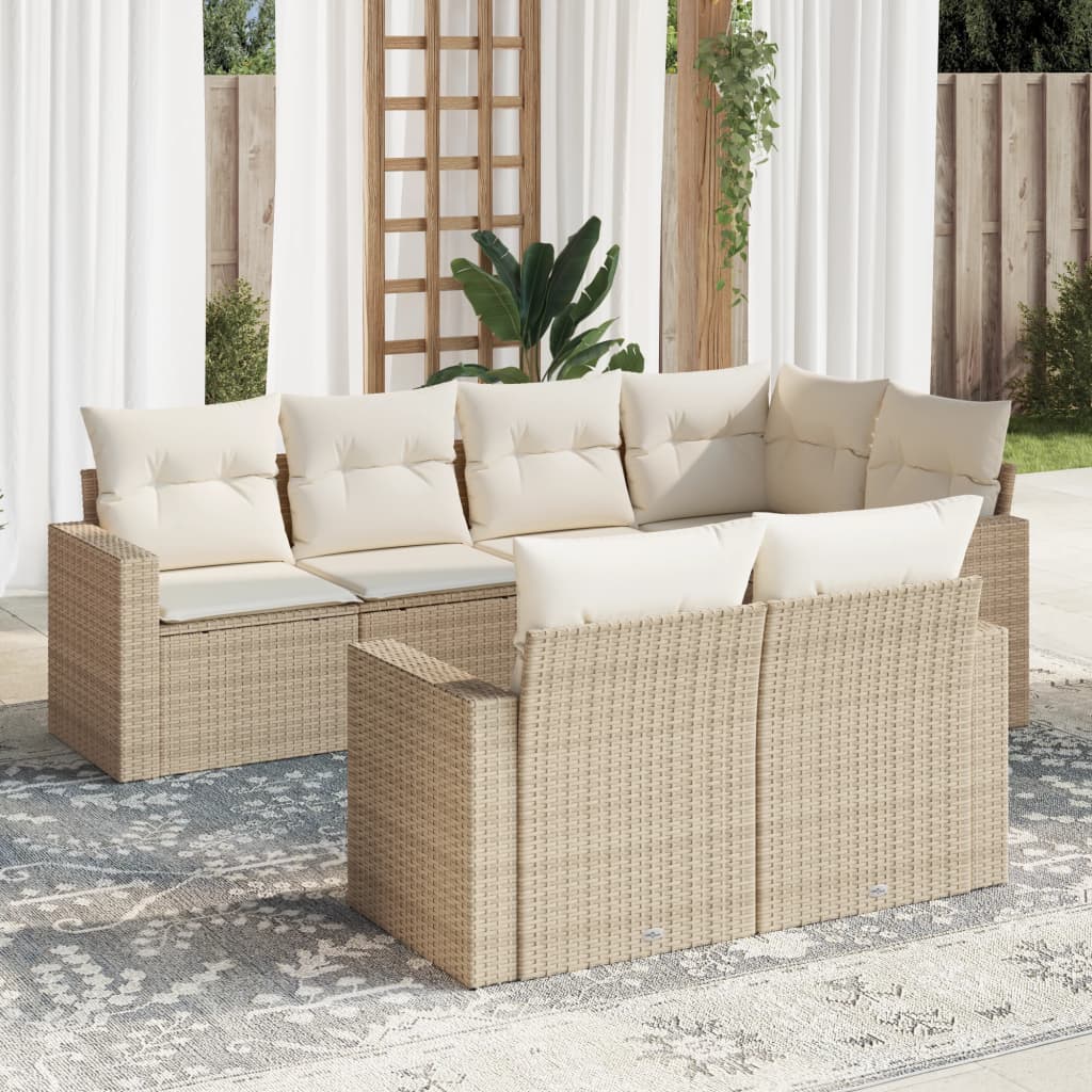 Vetonek Set sofás de jardín 7 piezas y cojines ratán sintético beige