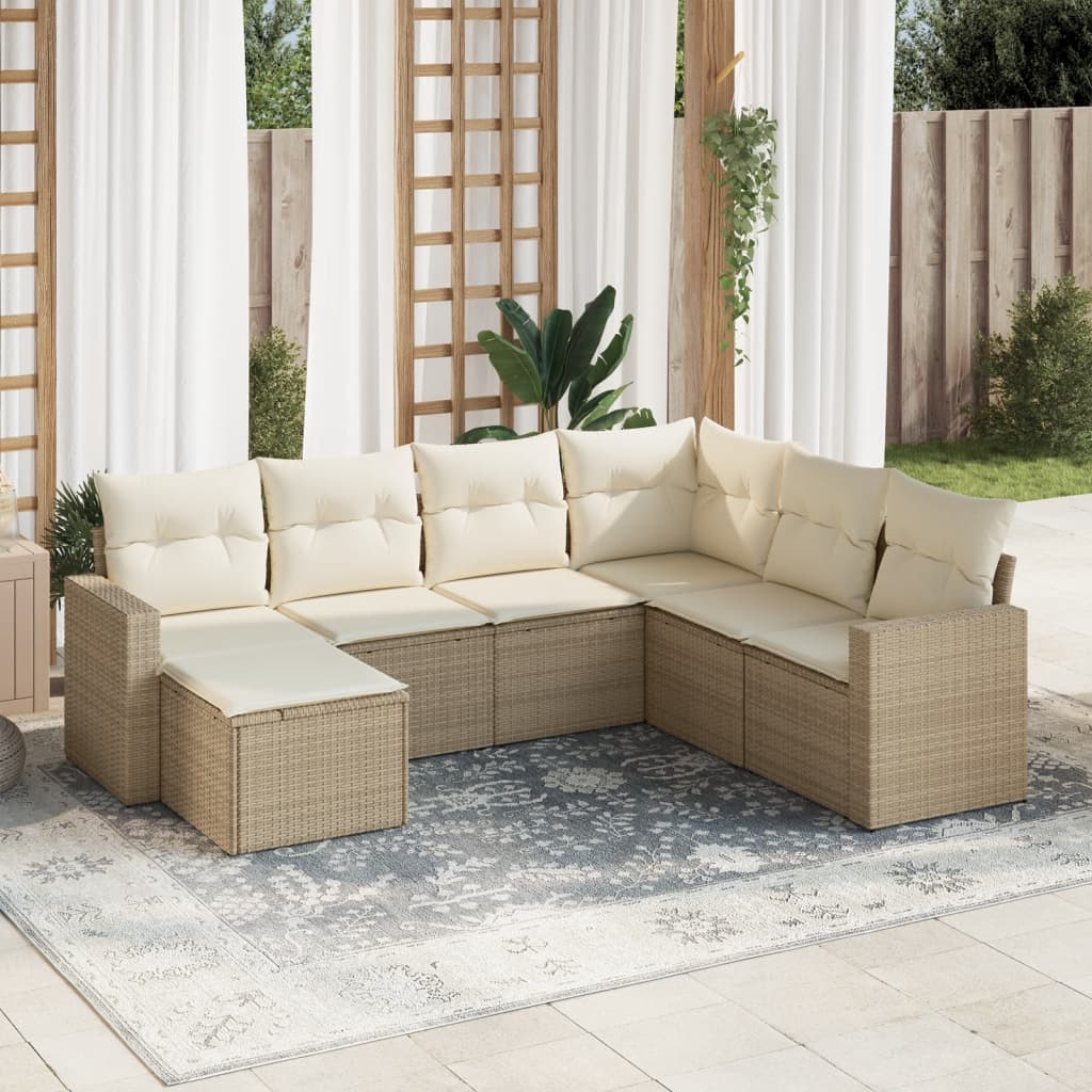 Vetonek Set sofás de jardín 7 piezas y cojines ratán sintético beige