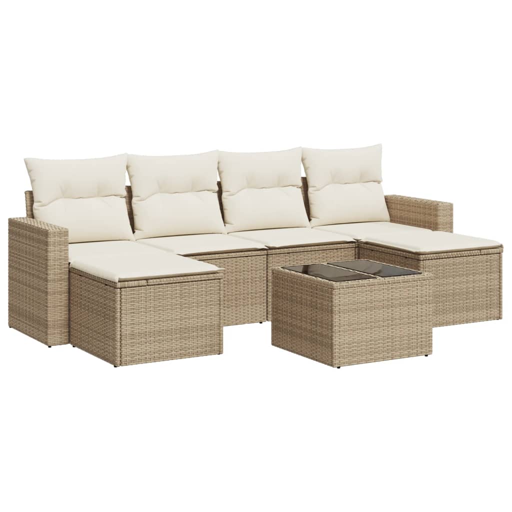 Set sofás de jardín 7 piezas y cojines ratán sintético beige - Vetonek