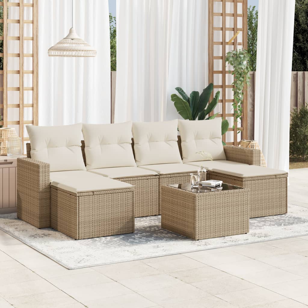 Vetonek Set sofás de jardín 7 piezas y cojines ratán sintético beige