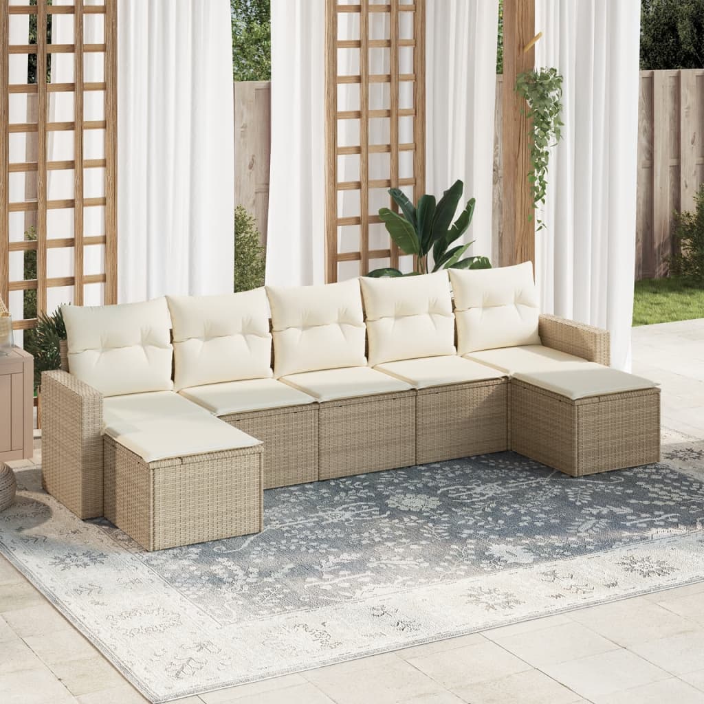 Vetonek Set sofás de jardín 7 piezas y cojines ratán sintético beige