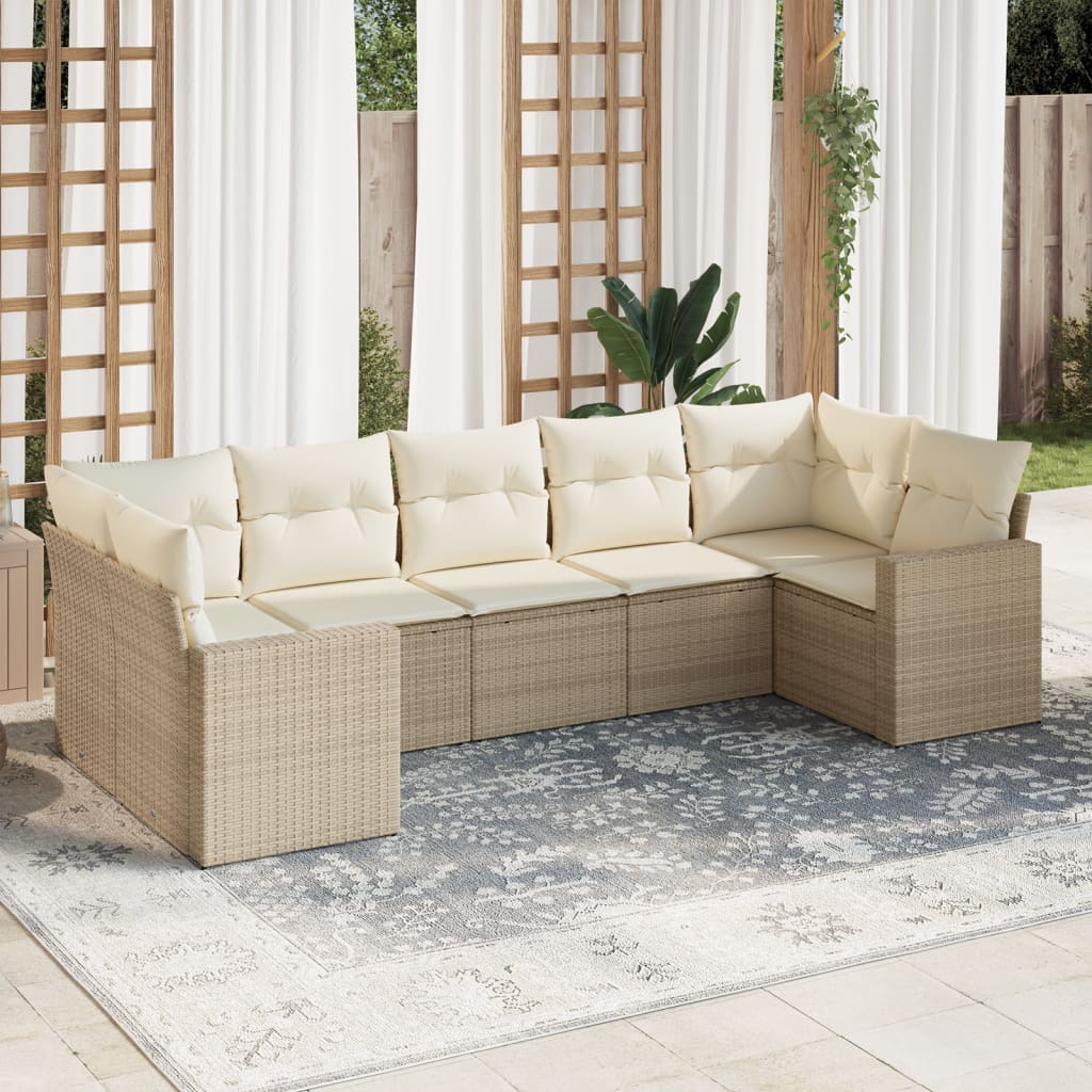 Vetonek Set sofás de jardín 7 piezas y cojines ratán sintético beige