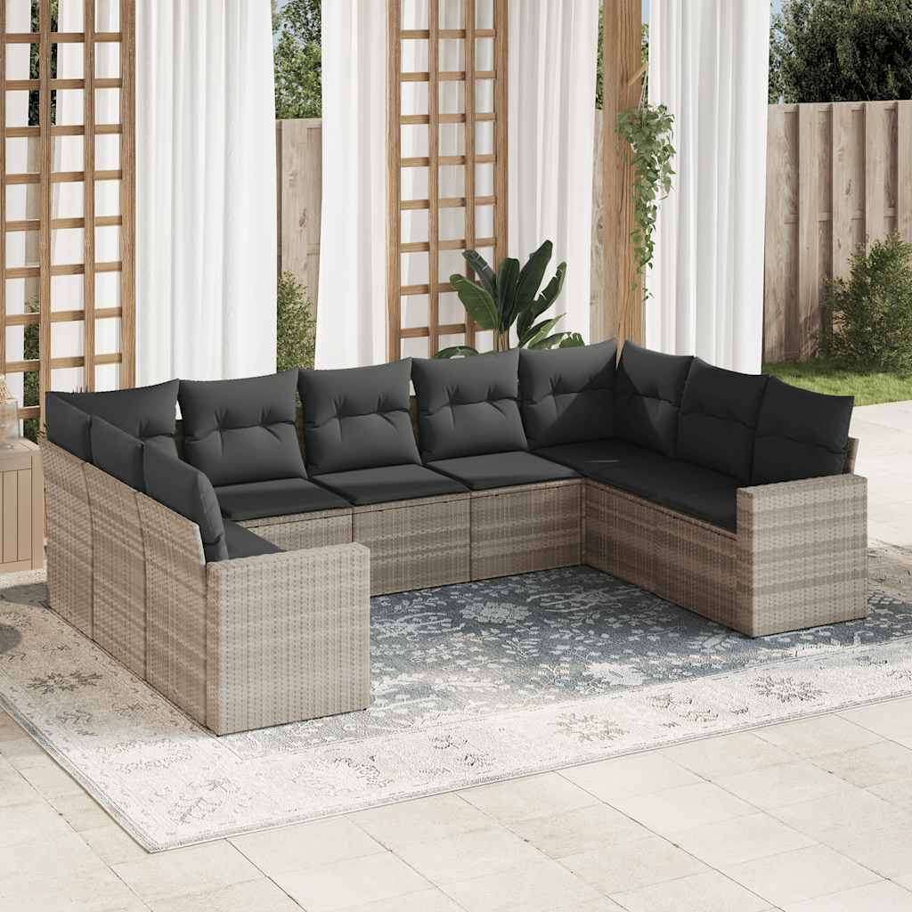 Vetonek Set muebles jardín 9 pzas y cojines ratán sintético gris claro