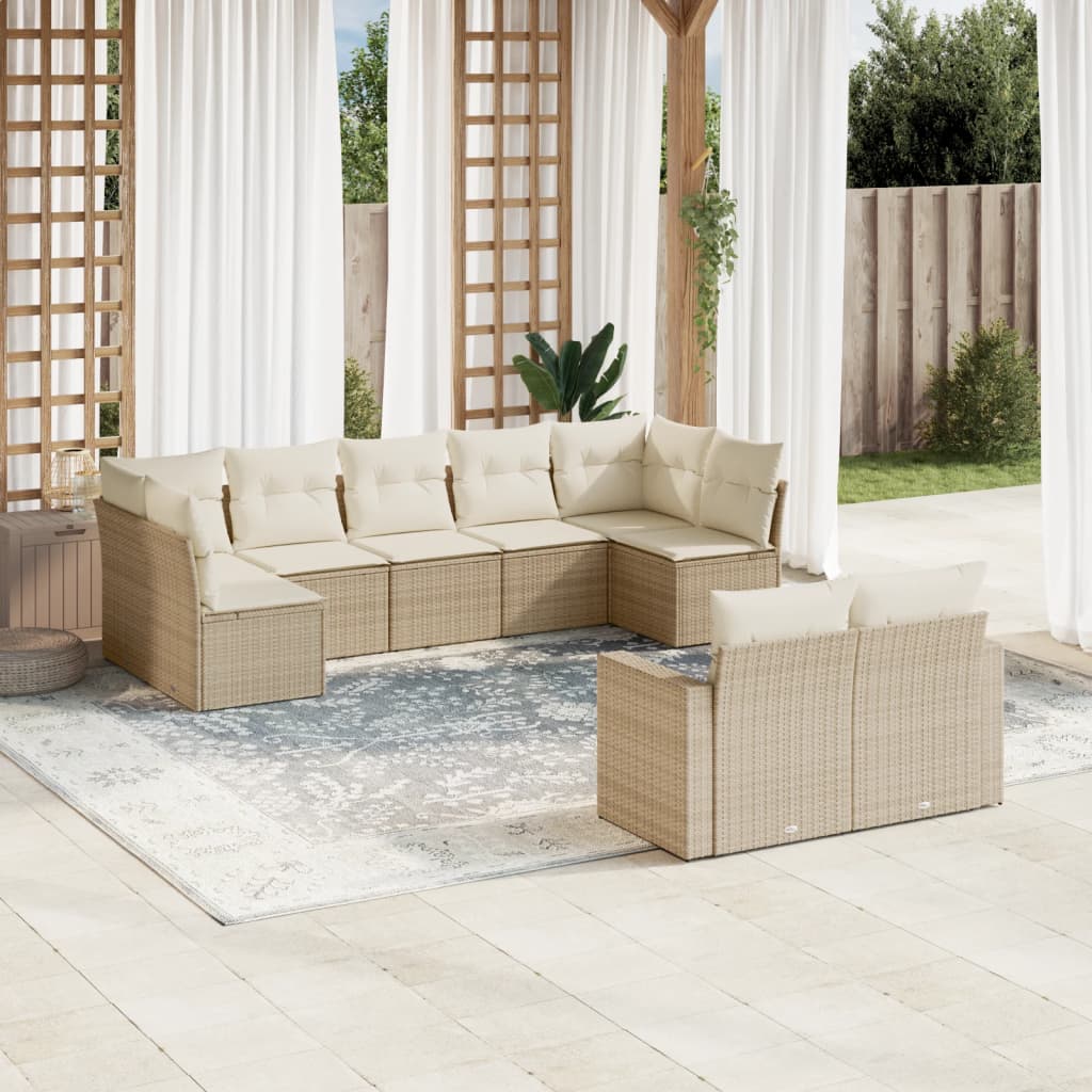 Vetonek Set de sofás de jardín 9 pzas con cojines ratán sintético beige