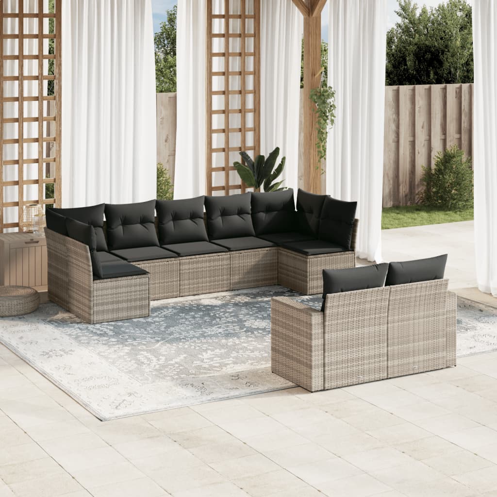 Vetonek Set muebles jardín 9 pzas y cojines ratán sintético gris claro