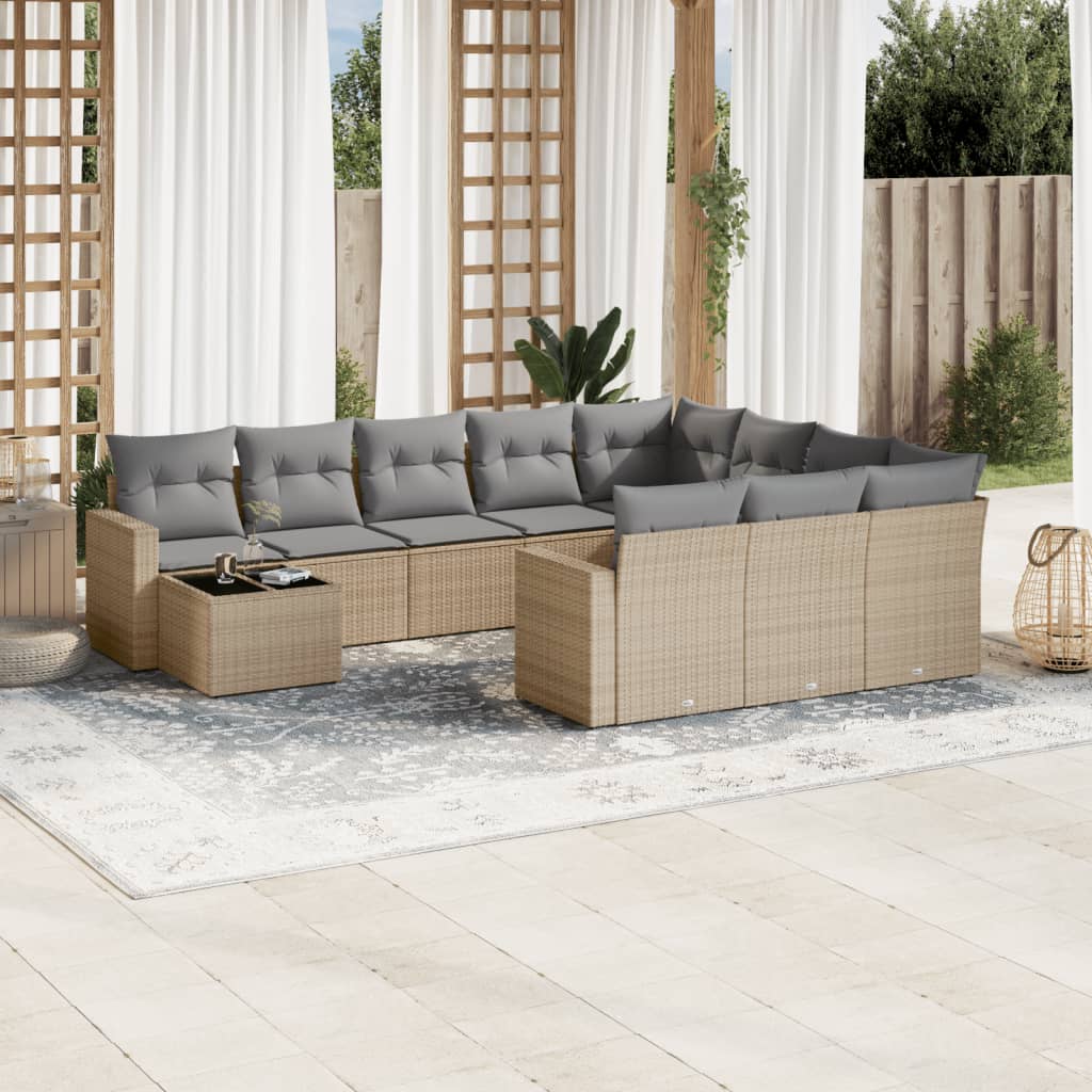 Vetonek Set de sofás de jardín 11pzas con cojines ratán sintético beige