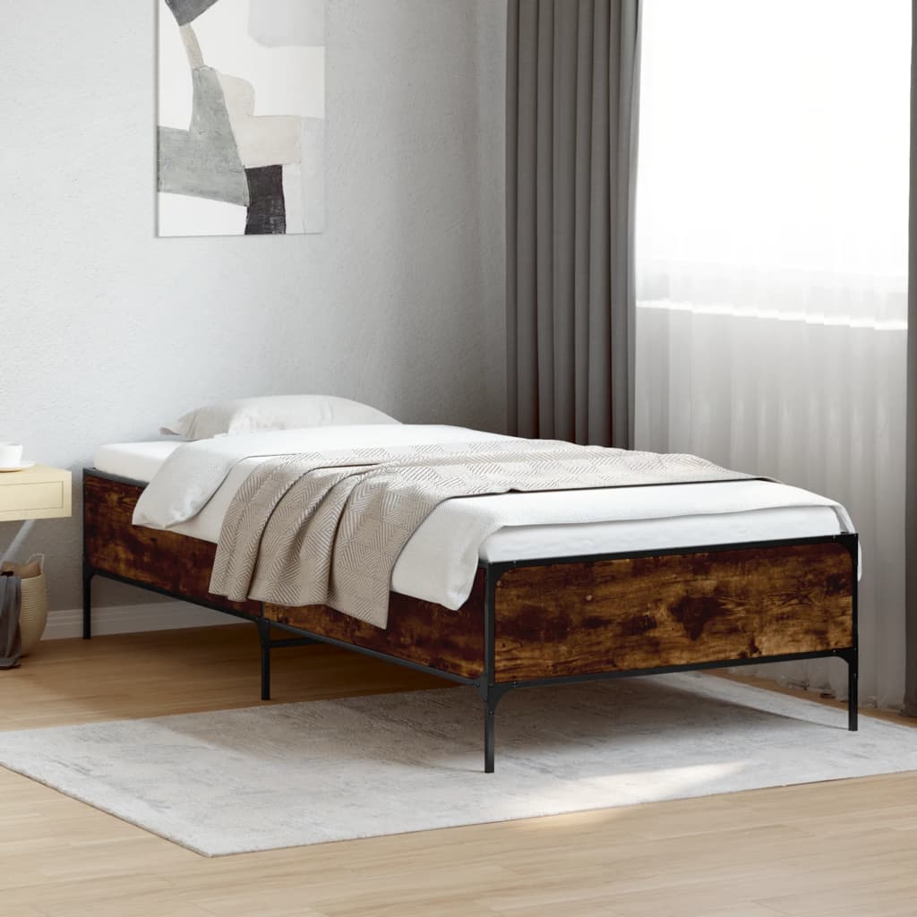 Vetonek Estructura cama madera ingeniería metal roble humo 100x200 cm