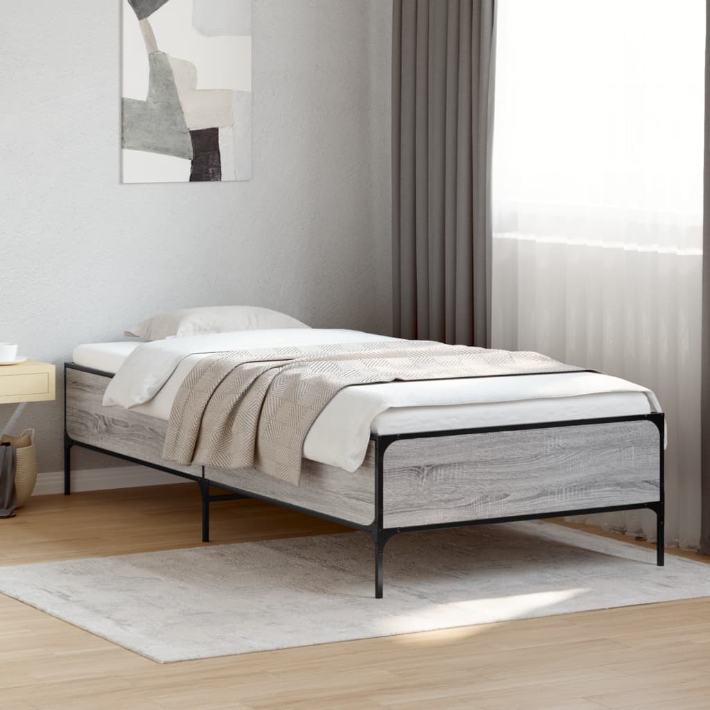 Vetonek Estructura cama madera ingeniería metal gris Sonoma 100x200 cm