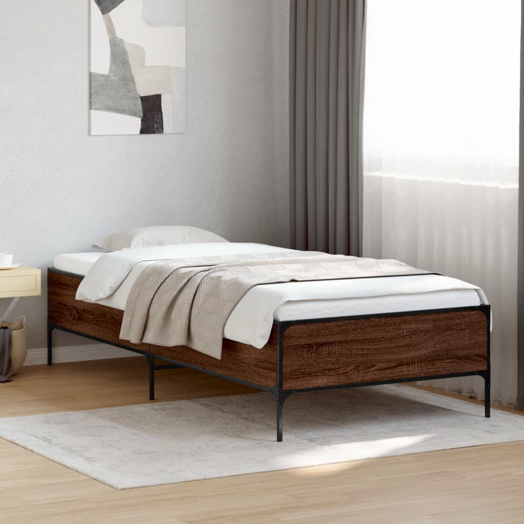 Vetonek Estructura cama madera ingeniería metal marrón roble 100x200 cm