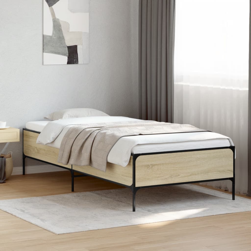 Vetonek Estructura cama madera ingeniería metal roble Sonoma 90x200 cm