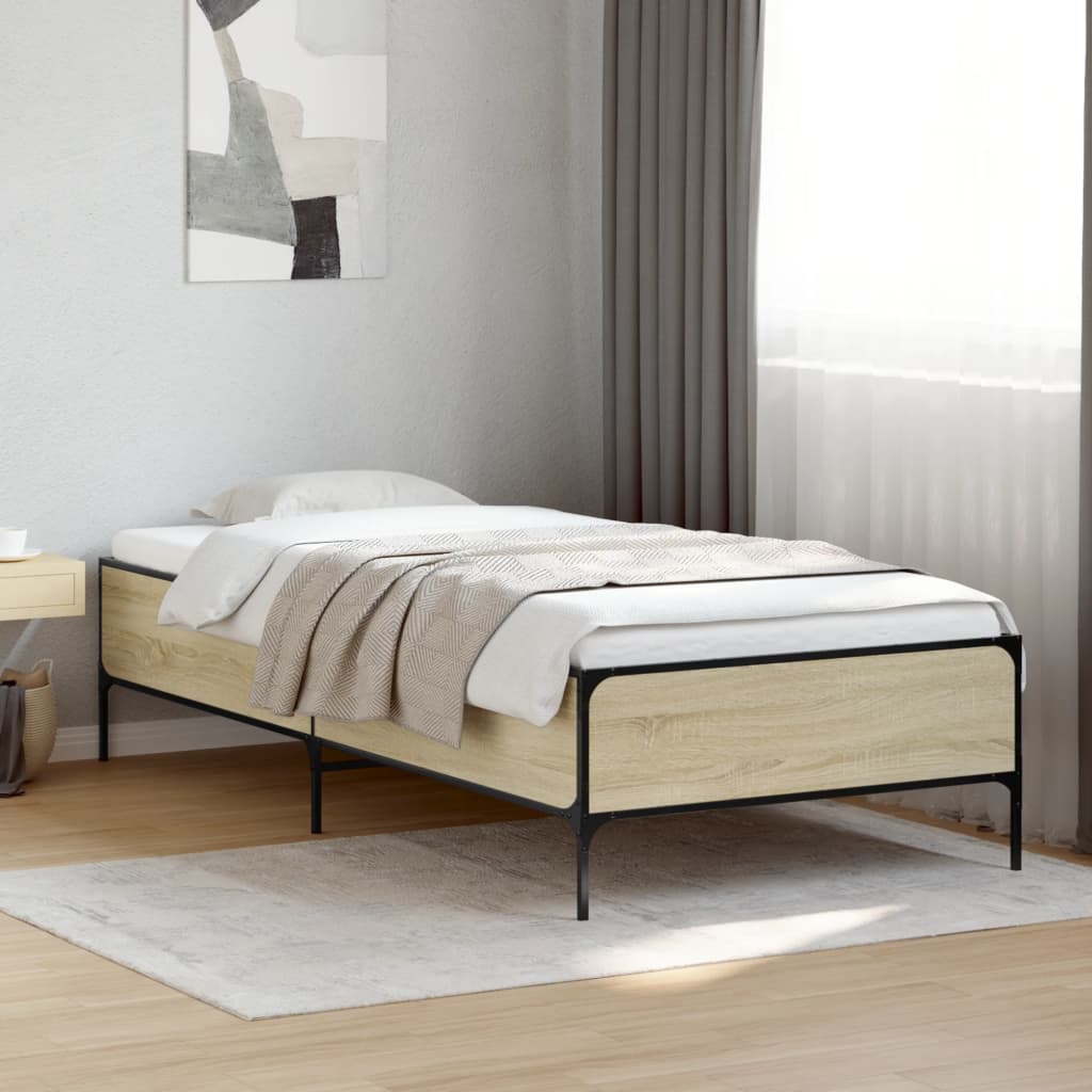 Vetonek Estructura cama madera ingeniería metal roble Sonoma 90x190 cm