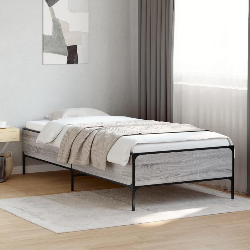 Vetonek Estructura cama madera ingeniería metal gris Sonoma 90x190 cm