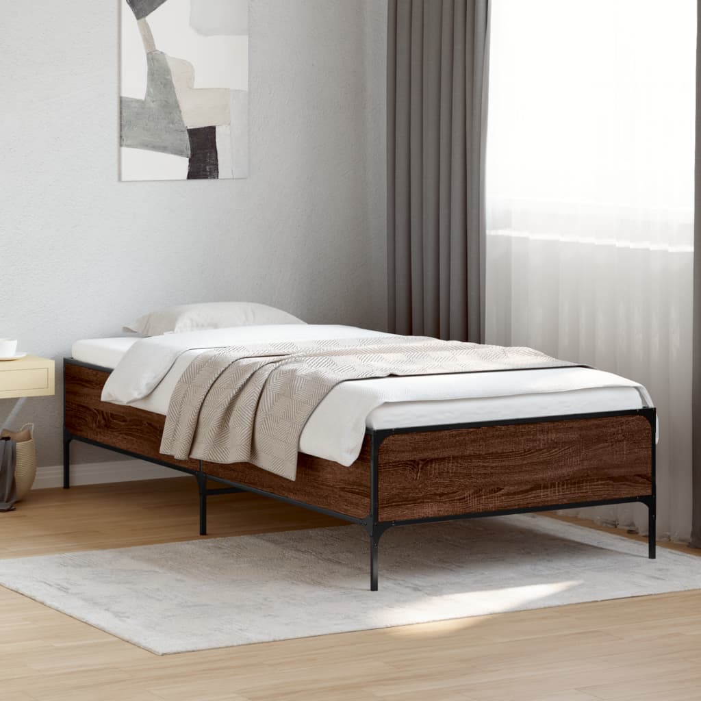 Vetonek Estructura cama madera ingeniería metal marrón roble 90x190 cm