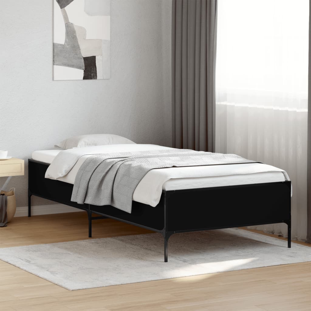 Vetonek Estructura de cama madera de ingeniería y metal negra 75x190 cm