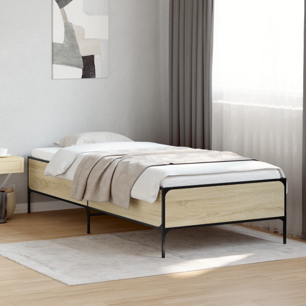 Vetonek Estructura cama madera ingeniería metal roble Sonoma 75x190 cm