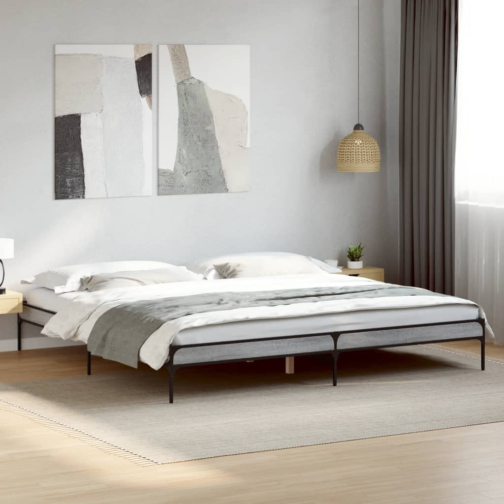 Vetonek Estructura cama madera ingeniería metal gris Sonoma 200x200 cm