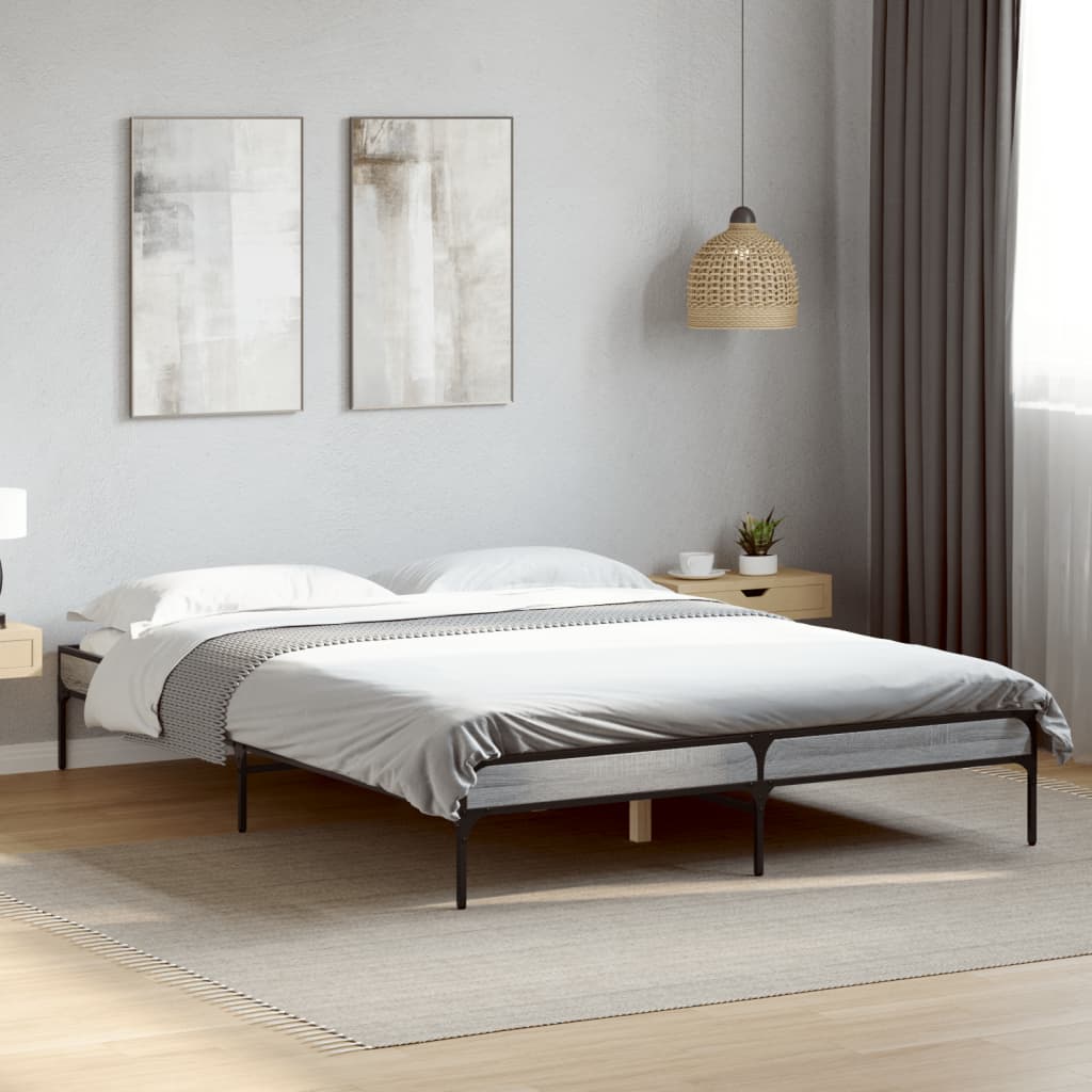 Vetonek Estructura cama madera ingeniería metal gris Sonoma 140x200 cm