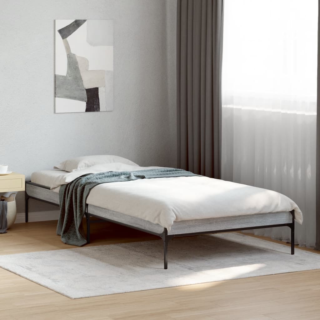 Vetonek Estructura cama madera ingeniería metal gris Sonoma 100x200 cm