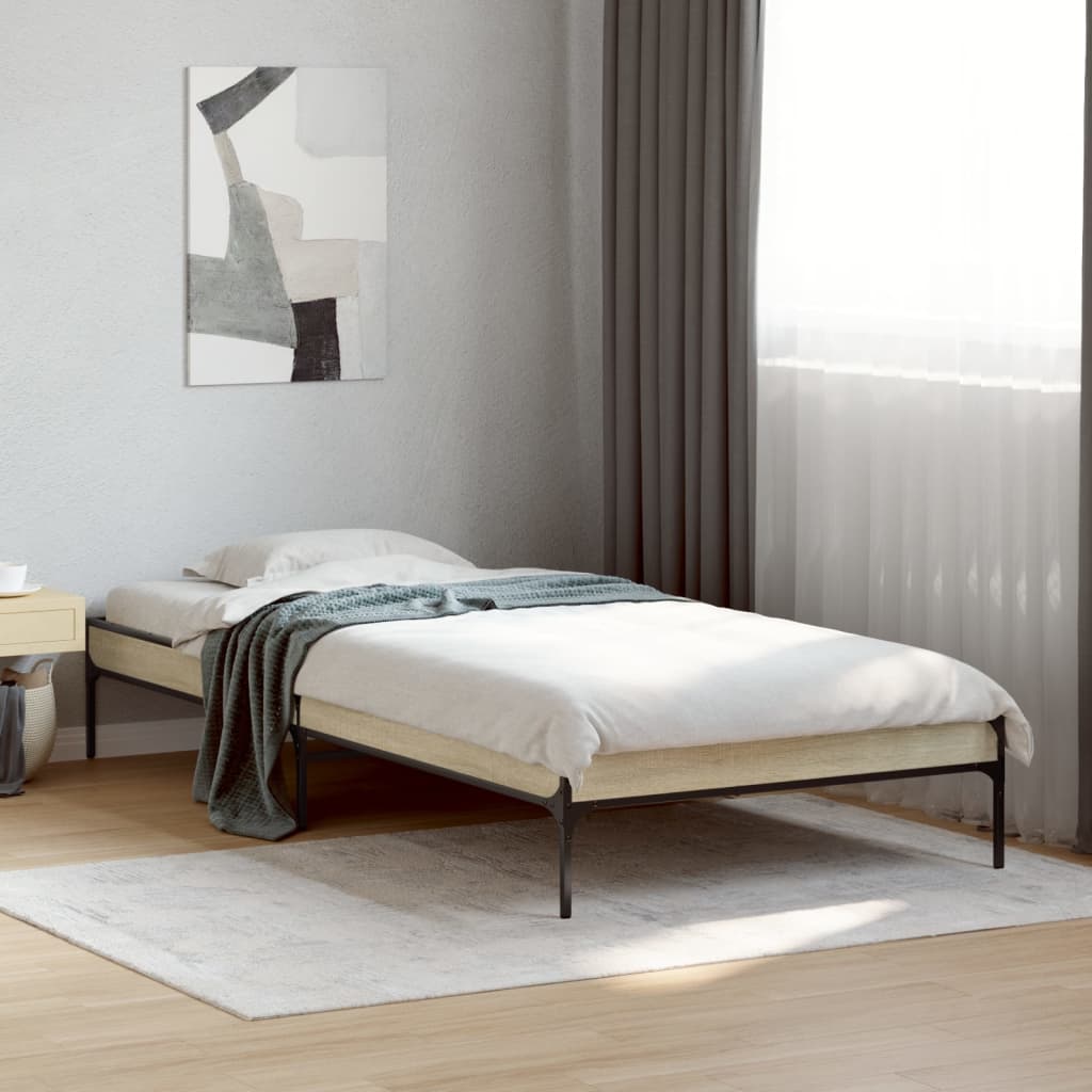 Vetonek Estructura cama madera ingeniería metal roble Sonoma 90x200 cm