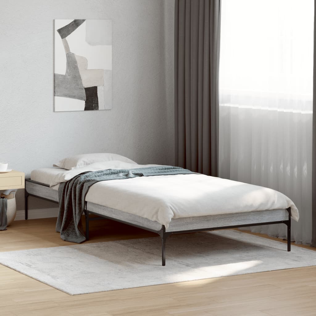 Vetonek Estructura cama madera ingeniería metal gris Sonoma 90x200 cm