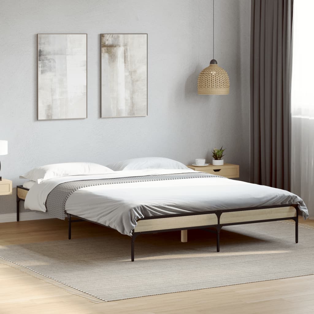 Vetonek Estructura cama madera ingeniería metal roble Sonoma 140x190 cm