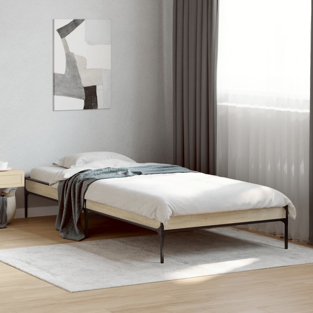 Vetonek Estructura cama madera ingeniería metal roble Sonoma 90x190 cm