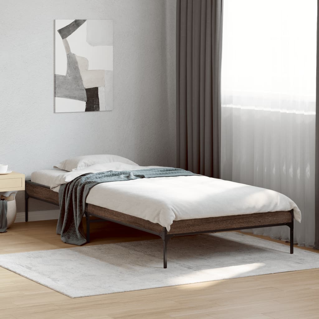 Vetonek Estructura cama madera ingeniería metal marrón roble 90x190 cm