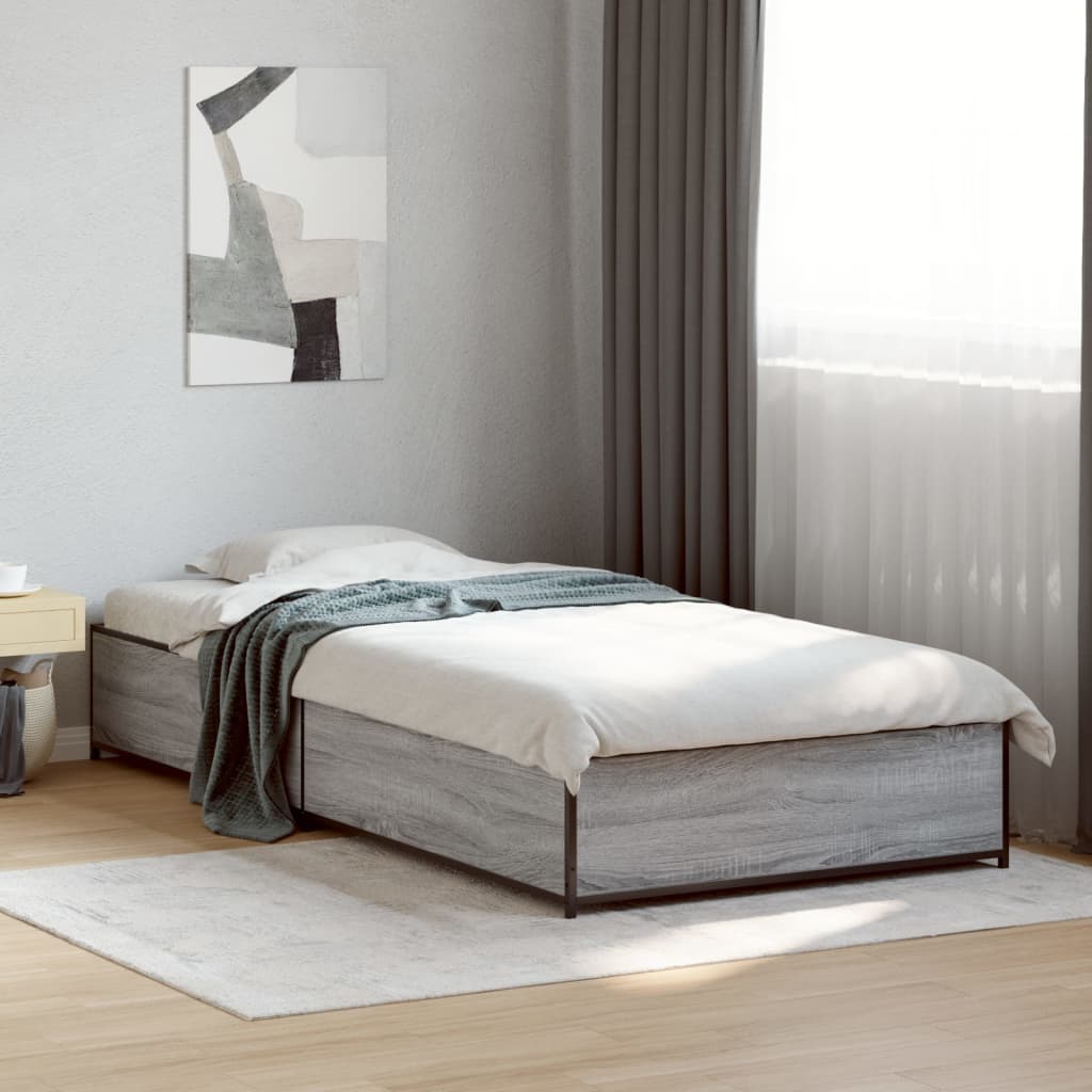 Vetonek Estructura cama madera ingeniería metal gris Sonoma 100x200 cm